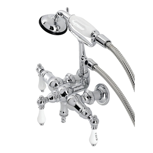 Kingston Brass CA22T1 3-3/8" Tub Wall Mount Clawfoot Tub Faucet with Hand Shower, Polished Chrome CA22T1 - main
